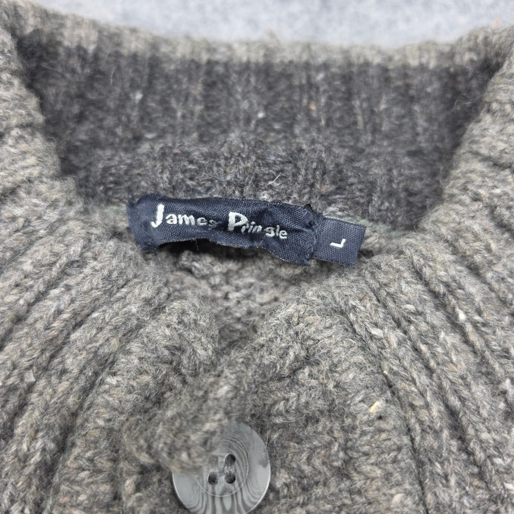 James Pringle Mens Cable Knit Button Mock Neck Sweater Gray Large
